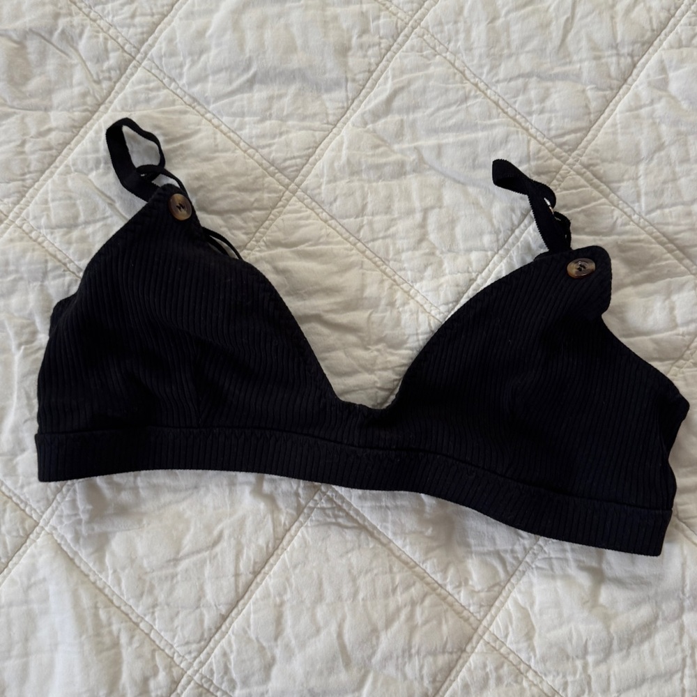 Juem Organic Cotton Black Ribbed Women's Nursing Bra